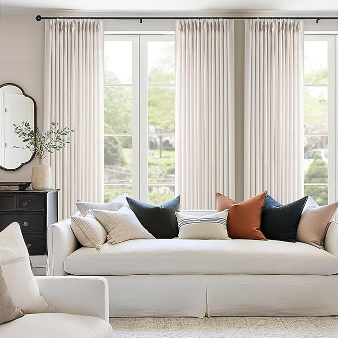 Memory Trained Pinch Pleated Curtains 96 Inches Long, Viral Linen Pinch Pleat Sheer Curtains with Ring Hooks&Clips for Track System Living Room, Natural Light Filtering Privacy Curtain 2 Panel Set