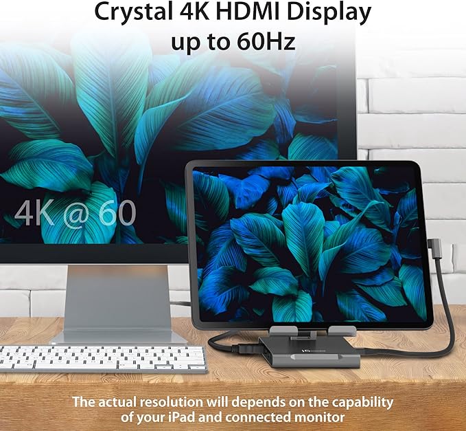 j5create Adjustable Tablet Stand with USB Type C Docking Station for iPad Pro/Air/mini : 4K60 HDMI, 2 x USB-A 5Gbps, 100W PD Charging, microSD/SD Card Reader, 3.5mm Audio Jack (JTS224)