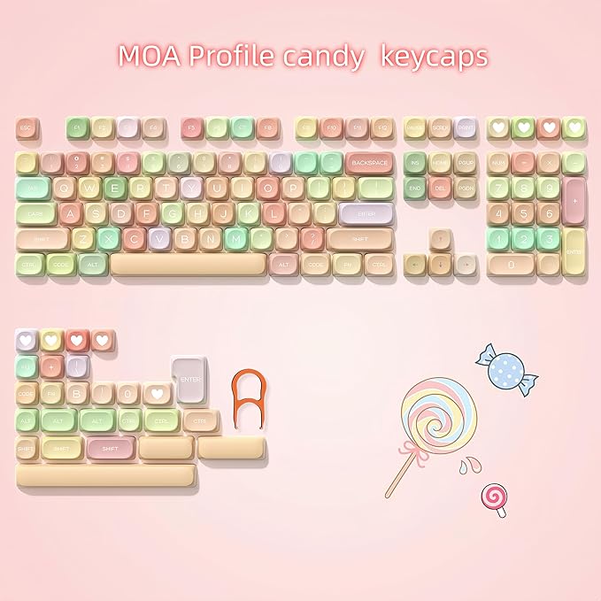 dagaladoo Cute Candy Keyboard keycap Set,dye sub pbt keycaps Colorful,MOA Profile Custom keycaps, Rainbow Keyboard Key Cap for Cherry Gateron MX Switches Mechanical Keyboards(134 Keys)