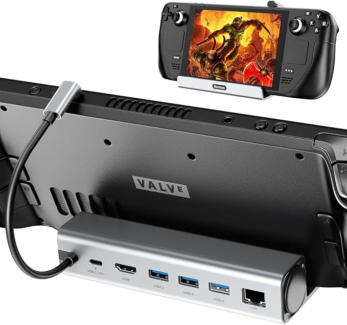 6-in-1 Docking Station,Steam Deck Dock for OLED/ROG Ally/Legion Go/MSI Claw,4K@60Hz USB C Hub with HDMI 2.0, 1000Mbps Gigabit Ethernet, 3 USB-A 3.0 and 100W Full Speed Charging (Sliver)