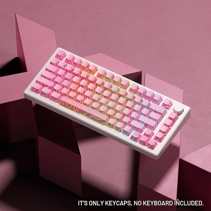 XVX Pink Topographic Keycaps with IMD Tech, Shine Through Custom Keycap 60 75 100 Percent, Lines Backlit Keycap Set, OEM Profile, Side Printed Keyboard Key caps for Keyboards(Only Keycaps)