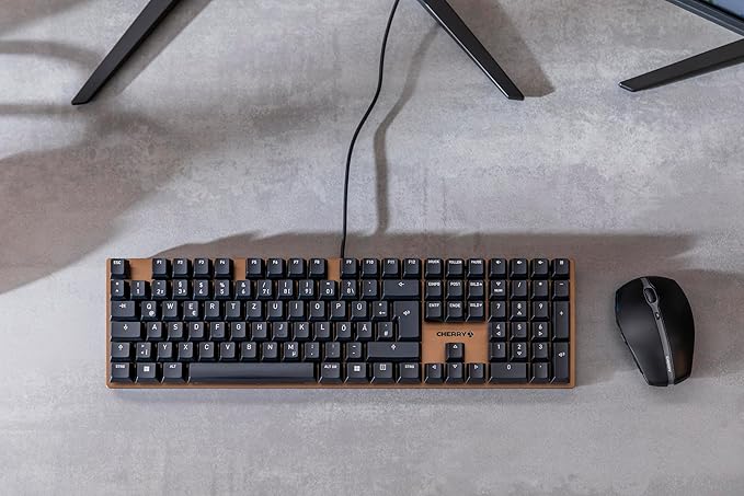 Cherry KC 200 MX, Wired Mechanical Office Keyboard, Modern Design with Elegant Aluminum Surface, USB-A Connection, MX2A Silent RED Switches, Black/Bronze