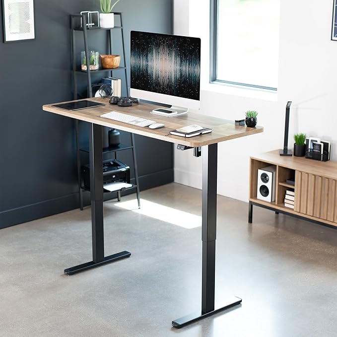 VIVO Electric 60 x 24 inch Stand Up Desk, Height Adjustable, Reclaimed Wood Top Black Frame, Home and Office Furniture Sets, DESK-KIT-B06P