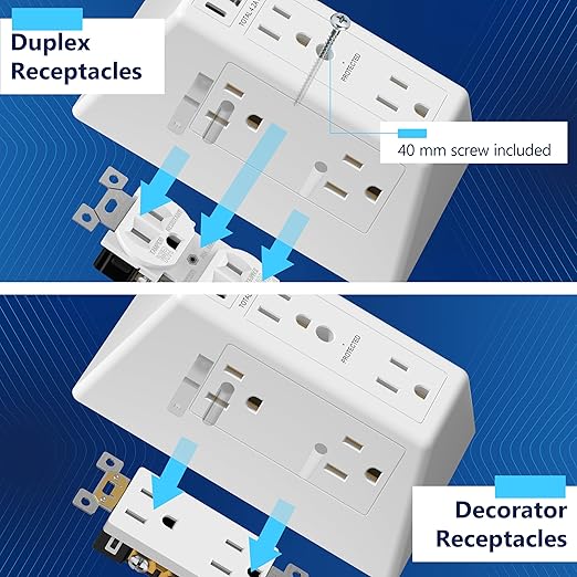 LIDER 6 Outlet Surge Protector Extender with 20W 4.2A 3 USB Type A/C Chargers, 1500 Joules, Multi Plug Wall Charger for Home Office, UL-Listed, White