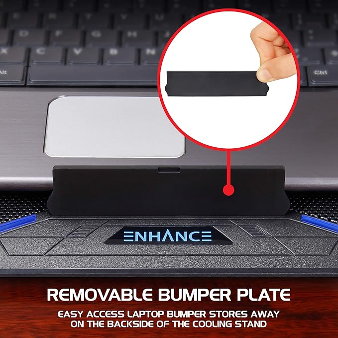 Enhance Cryogen Gaming Laptop Cooling Pad - Fits up to 17 inch Computer - Adjustable Laptop Cooling Stand with 5 Ultra Quiet Cooler Fans, 2 USB Ports and LED Lighting - Slim Portable Design 2500 RPM
