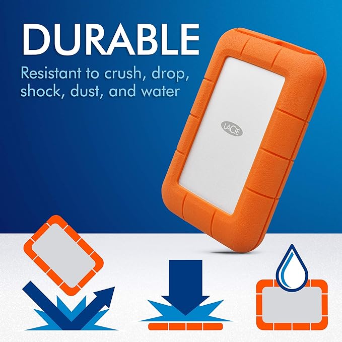 LaCie Rugged Thunderbolt USB-C 4TB External Hard Drive Portable HDD – USB 3.0 compatible, Drop Shock Dust Water Resistant, Mac and PC Computer Desktop Workstation Laptop, 1 Mo Adobe CC (STFS4000800)