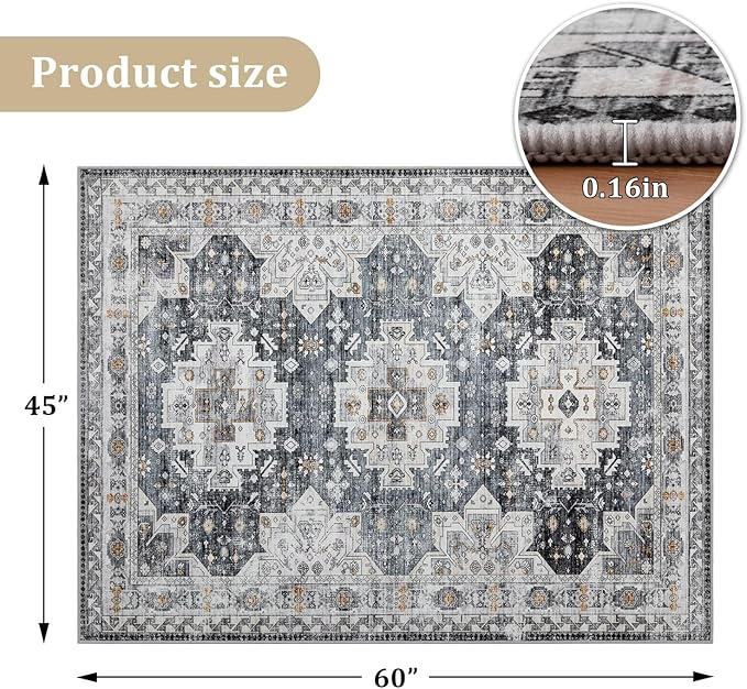 chakme Office Chair Mat for Hardwood Floor, 60"x45" Easy Glide Computer Desk Mat Protector for Rolling Chair Under Desk Rug Nonslip Backing, Machine Wash, (Boho)