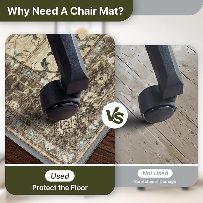 36"x48" Office Chair Mat for Hardwood Tile Floor, Under Desk Carpet Protector for Rolling Computer Chair Mat, Machine Washable Area Rug, Anti-Slip 1/5" Thick Low Pile Thin Vinyl Floor Mat, Rosewood