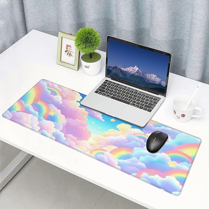 Pink Clouds Desk Mat Large Gaming Mouse Pad Pink Clouds Extended Mousepad Big in Laptop Computer Mouse Keyboard Mat for Office Desk Decor 31.5x12 in