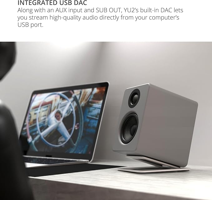 Kanto YU2MG PC Gaming Desktop Speakers | 3" Composite Drivers | 3/4" Silk Dome Tweeter | Class D Amplifier | 100 Watts | Built-in USB DAC | Subwoofer Output | Pair | Matte Grey