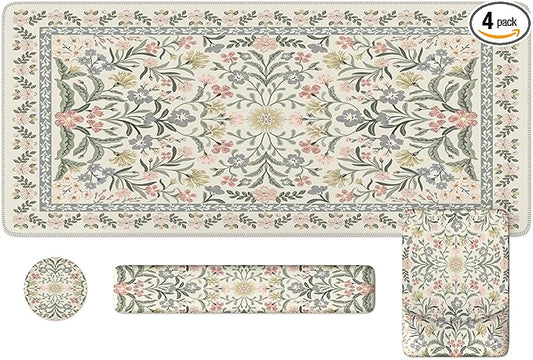 iLeadon Desk Protector Mat, Cute Ergonomic Wrist Pad for Keyboard and Mouse, Non Slip Desk Mat with Wrist Rest, Extra Large Full Desks Mouse Pad with Coaster for Women Office (Grey)