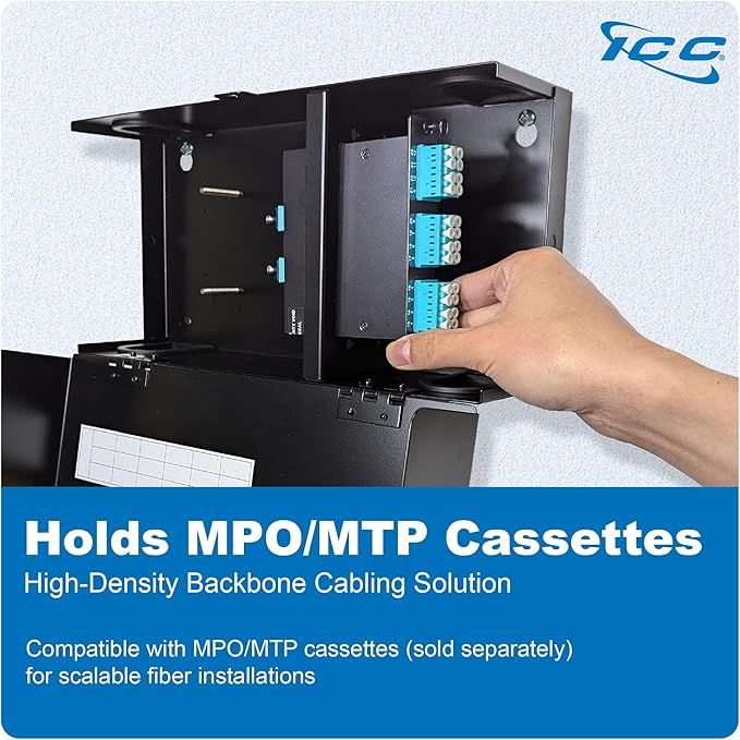ICC Fiber Optic Wall Mount Enclosure – 2 Slots for LGX Compatible Adapter Panels or Cassettes (Sold Separately), Fiber Enclosure Supports up to 48 Fibers, Secure Fiber Management Solution, ICFODE21WM