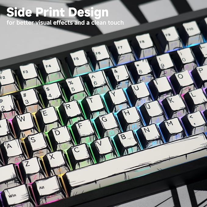 FunHub Retro PBT Keycaps - White 137 Keycaps Set for Full Size Mechanical Keyboard (Typing,Gaming or Anime Themed),Shine Through Side Printed Backlit Key Caps (Cherry,Doubleshot,MX,100% 75% 65% 60%)
