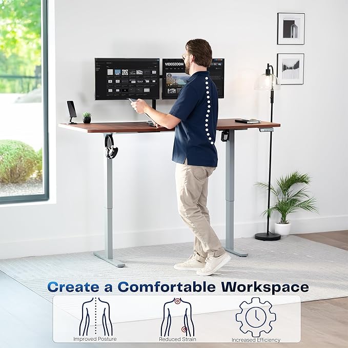 VIVO Electric 71 x 30 in Standing Desk, Memory Height Adjustment, 1B Series, Holds 220 lbs, Dark Walnut Top Gray Frame, DESK-KIT-1G7D
