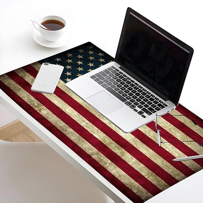 HVEST American Flag Mouse Pad, Vintage Desk Mat,XXL Large Mouse Pad for Computer Keyboard Laptop, Mousepad with Non-Slip Rubber Base and Stitched Edge for Game, Office, Home 31.5'' x 15.7''
