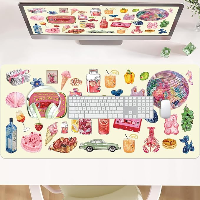 Cute Girly Desk Mat, Birthday Gifts for Women, PU Leather Desk Pad, Waterproof Computer Desk Protector Large Mouse Pad for School Office Home 31.5" x 15.7"