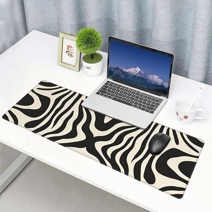 Black and White Topographic Desk Mat Large Gaming Mouse Pad Topographic Extended Mousepad Big in Laptop Computer Mouse Keyboard Mat for Office Desk Decor 31.5x12 in