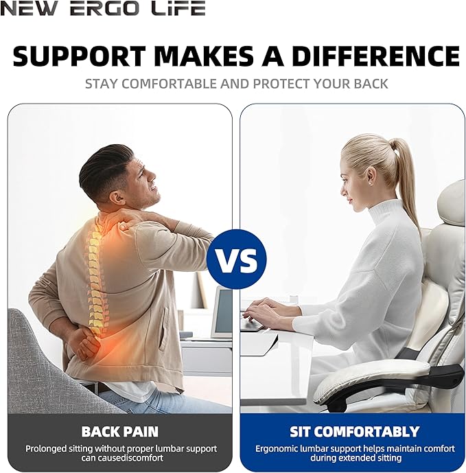 Lumbar Support Cushion, Memory Foam Back Support for Pain Relief, Ergonomic Waist Cushion for Office Chair, Car Seat, and Home, Removable & Washable Cover