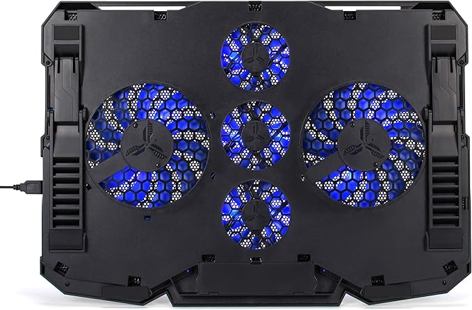 Enhance Cryogen Gaming Laptop Cooling Pad - Fits up to 17 inch Computer - Adjustable Laptop Cooling Stand with 5 Ultra Quiet Cooler Fans, 2 USB Ports and LED Lighting - Slim Portable Design 2500 RPM