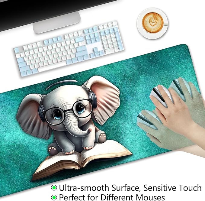 Elephant Mouse Pad, Large Extended Non-Slip Gaming Mat for Desk, Cute Keyboard and Mouse Pad for Computer, Laptop, Office Work, and Home, Stylish Desk Accessories (31.5x11.8 in)