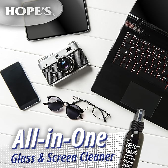 HOPE'S Perfect Glass Eyewear Cleaner - Anti Fog Spray for Glasses and Sunglasses - Anti Scratch and Anti Glare Lens Cleaner Spray, 4 Fl Oz, Pack of 12