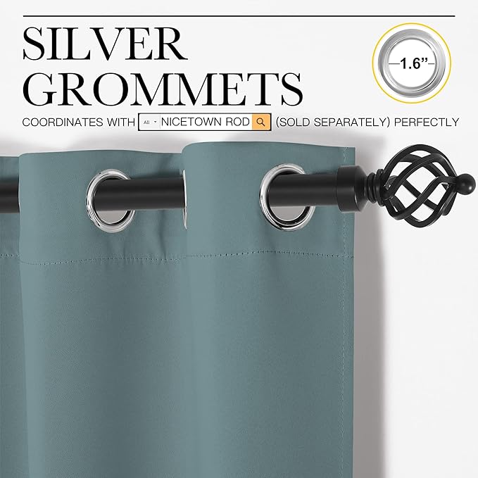 NICETOWN Modern Blackout Curtains Noise Reducing, Greyish Blue, 2 Panels, W29 x L40 -Inch, Thermal Insulated and Privacy Room Darkening Drape Panels for Boy's Guest Room Door Small Short Window