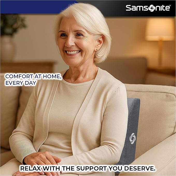 Samsonite Ergonomic Lumbar Pillow for Office Chair and Car Seat - Memory Foam Back Support Lumbar Pillow, Premium Cushion Chair Support for Lower Back Pain Relief and Versatile Use (Dark Grey)