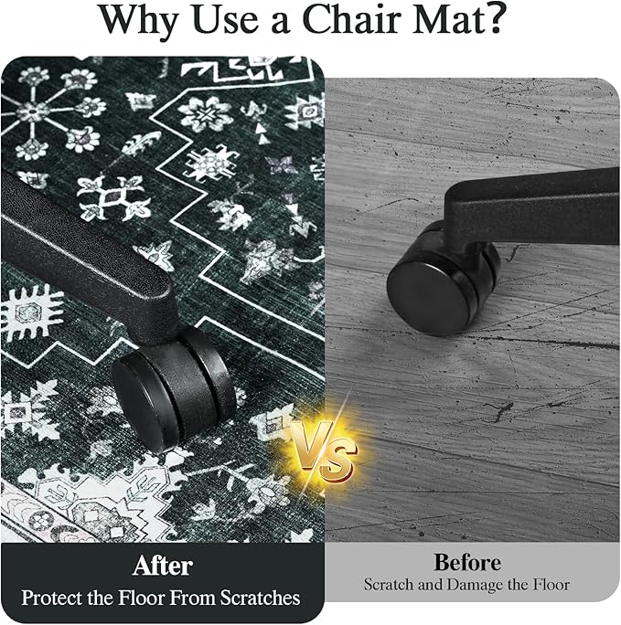 Office Chair Mat for Hardwood Floor & Tile Floor,36"X 48" Heavy Duty Desk Chair Mat for Hard Floors, Under Desk Rug for Rolling Computer Chair,Anti Slip,Low Pile Carpet Protector-Convex Frame