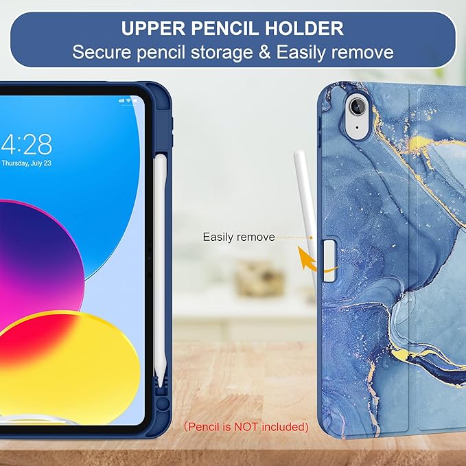 Soke for iPad (A16) 11th/10th Generation Case with Keyboard(2025/2022)-7 Color Backlight Wireless Detachable Folio Keyboard Cover with Built-in Pencil Holder for iPad 11/10.9 inch, Ocean Marble
