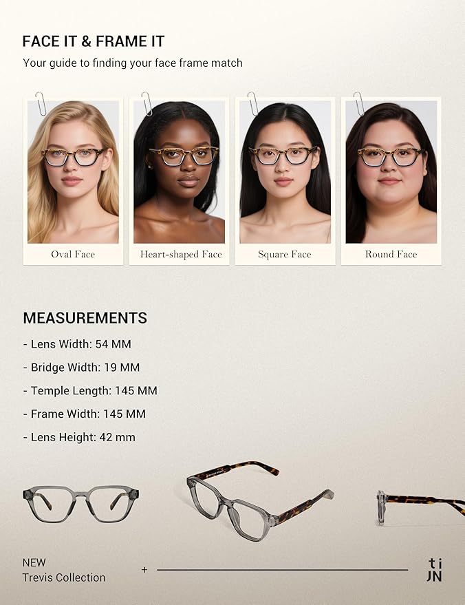 TIJN Blue Light Blocking Glasses, Anti Eyestrain UV Protection, TR90 Square Frame Glasses Chic Preppy Look for Women and Men