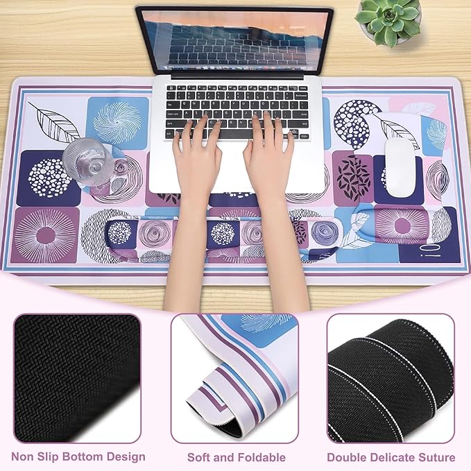 MEGREZ 4-in-1 Ergonomic Memory Foam Wrist Rest Set, Desk Pad, Mouse Pad with Wrist Rest, Keyboard Pad, Suitable for Office Workers, Programmers & Gamers–Relieve Typing & Gaming Fatigue, Color Grid