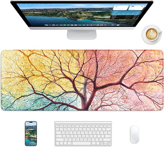 Nature Mouse Pad, 31.5 x 11.8 Large Desk Mat with Stitched Edges & Non-Slip Base, Mousepad for Office, Home, Work, Sunset Tree