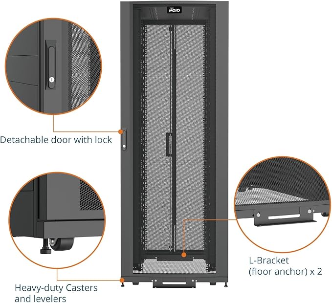 Tecmojo 45U Server Rack Cabinet - PRE-Assembled 30inch Width 43inch Depth IT Network Equipment Cabinet Rack Enclosure with Casters - 3000lbs Weight Capacity,Black