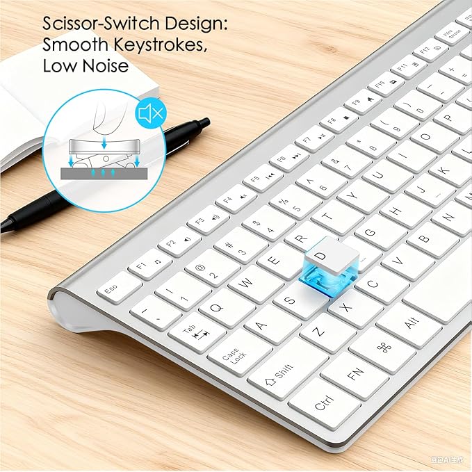 JOYACCESS J Wireless Keyboard, 2.4G Slim and Compact Wireless Keyboard with Numeric Keypad for Laptop, MacBook air, Apple, Computer, PC-Sliver&White