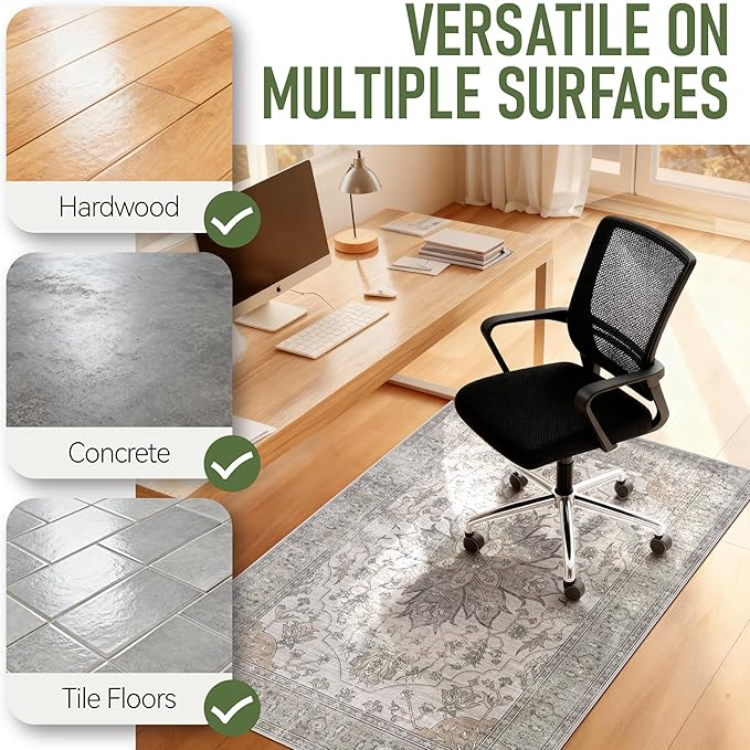 Office Chair Mat for Hardwood 36"x48", Under Desk Chair Mat for Home Office, Anti-Slip Office Rugs for Rolling Chairs, Floor Protector Washable Rugs Beige/Brown
