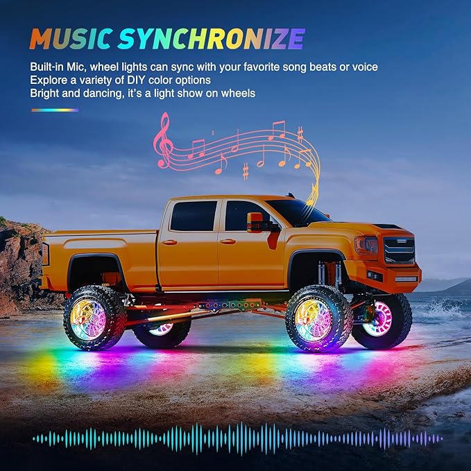 Nilight 4PCS 15.5inch Double Row Wheel Ring Lights Dream Color with APP and Remote Control Neon Lights w/Turn Signal and Braking Function Dual Row for Car Van SUV Truck