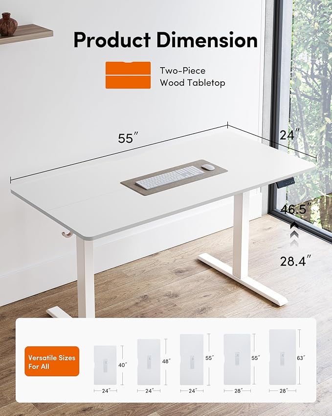 FEZIBO Electric Standing Desk Adjustable Height, 55 x 24 Inch Sit and Stand Desk, Home Office Desk, Ergonomic Workstation Computer Desk, White
