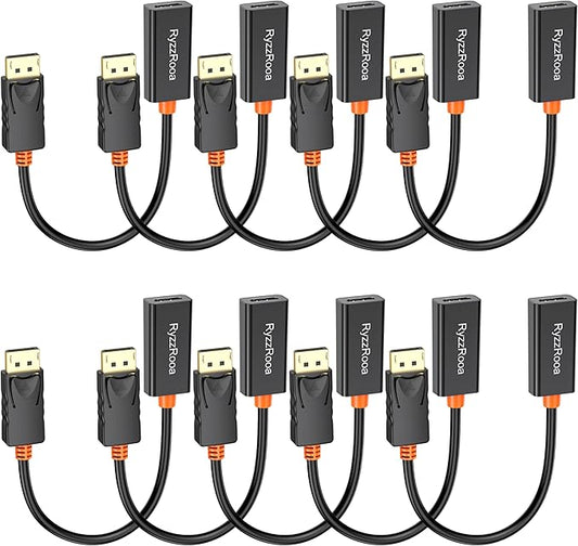 4K DisplayPort to HDMI Adapter, 10 Pack, Gold-Plated Male Display Port to Female HDMI Adapter, Uni-Directional DP to HDMI Adapter Cable Compatible with PC, Laptop, Monitor, Projector