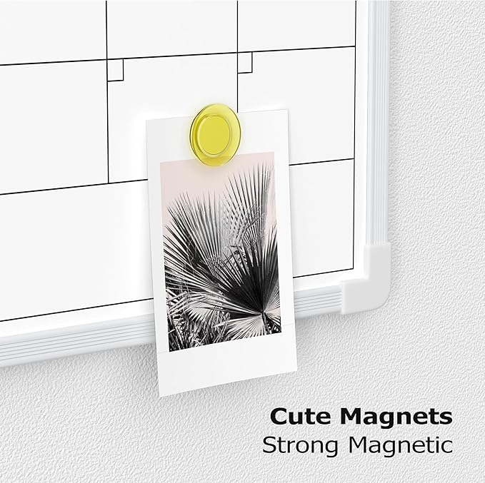 Monthly Whiteboard Calendar for Wall, 24" x 18" Dry Erase Board with Plastic Frame, Hanging Dry Erase Calendar with 3 Mini Sticky Notes for Kitchen Planner, Memo, Home and Office, White