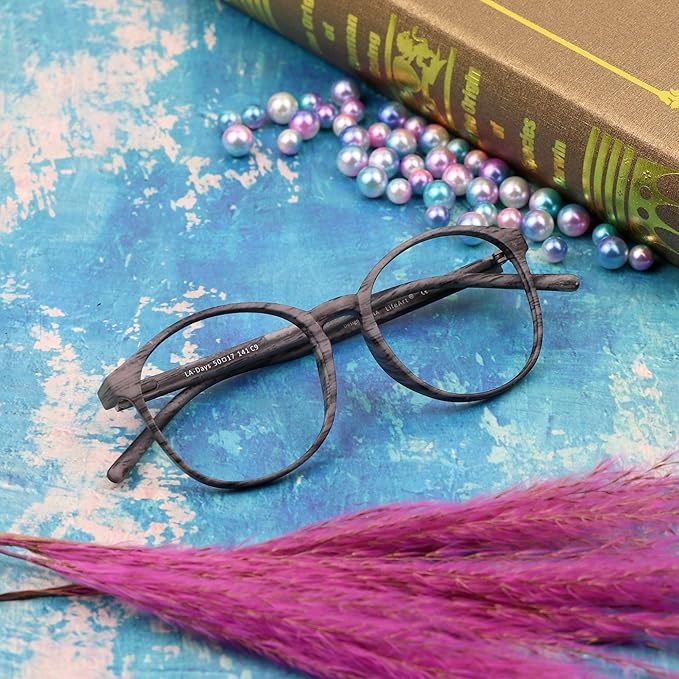 LifeArt Round Blue Light Blocking Glasses, Computer Glasses, Gaming Glasses, TV Glasses for Women Men (Wood, 5.25 Magnification)