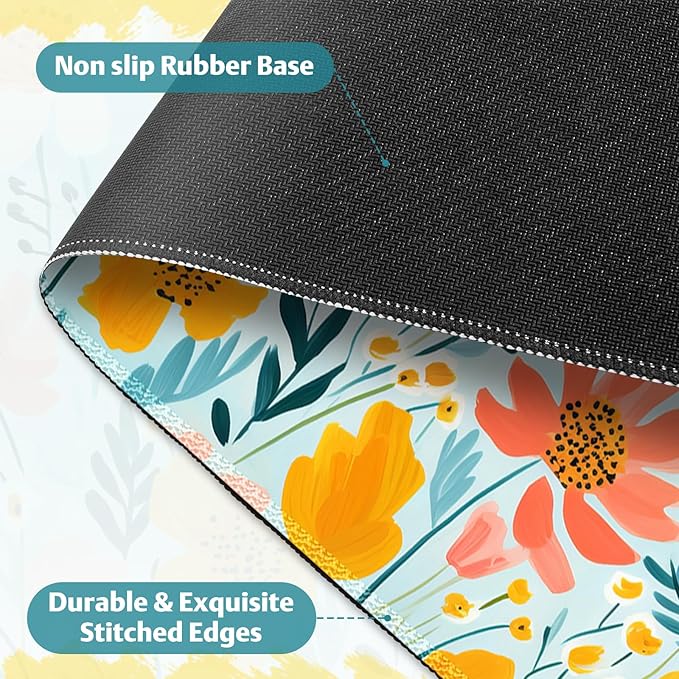 Floral Plant Desk Pad Mouse Pad, Large Gaming Mouse Mat with Stitched Edges, Non-Slip Waterproof Rubber Base Mous Mat for Office Computer Keyboard Laptop Home Decor Women (35.4X17.5 in),Botanical