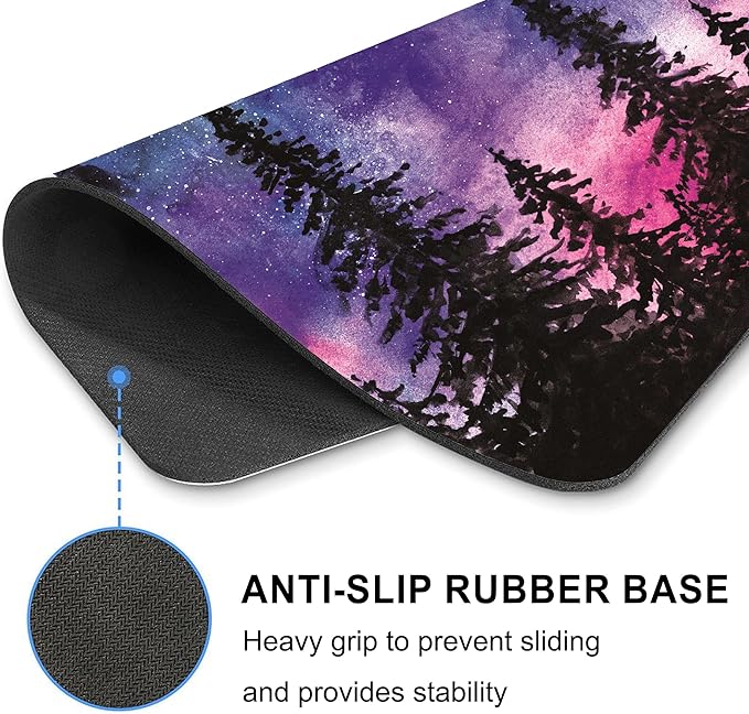 Forest Tree Mouse Pad Cute, Purple Starry Sky Night Vintage Watercolor Mountain Plant Mousepad Vertical Aesthetic Nature Scenery Office Small Desk Pad Non-Slip Mouse Mat Washable Desk Decor Accessory
