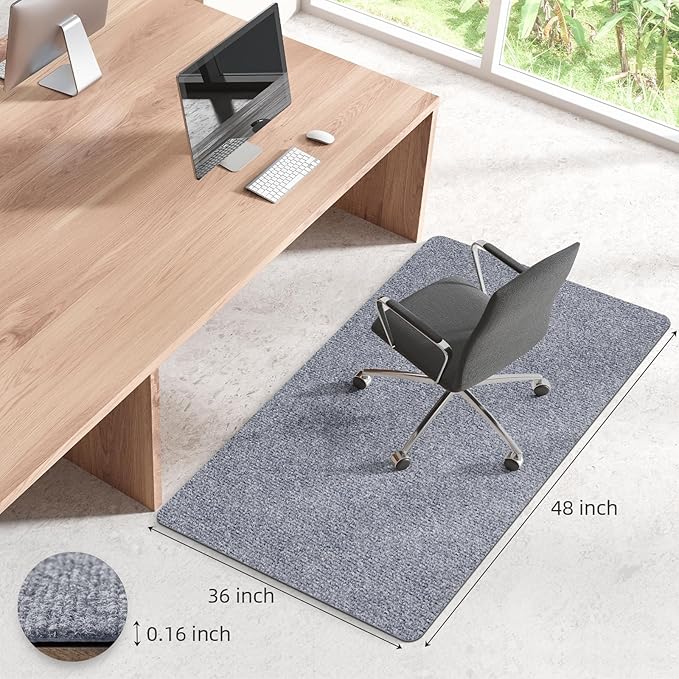 HomeMall Office Chair Mat for Hardwood and Tile Floor, 48" x 36" Computer Desk Chair Mat, Anti-Slip Mat for Rolling Chair, Large Floor Protector for Home Office, Light Gray