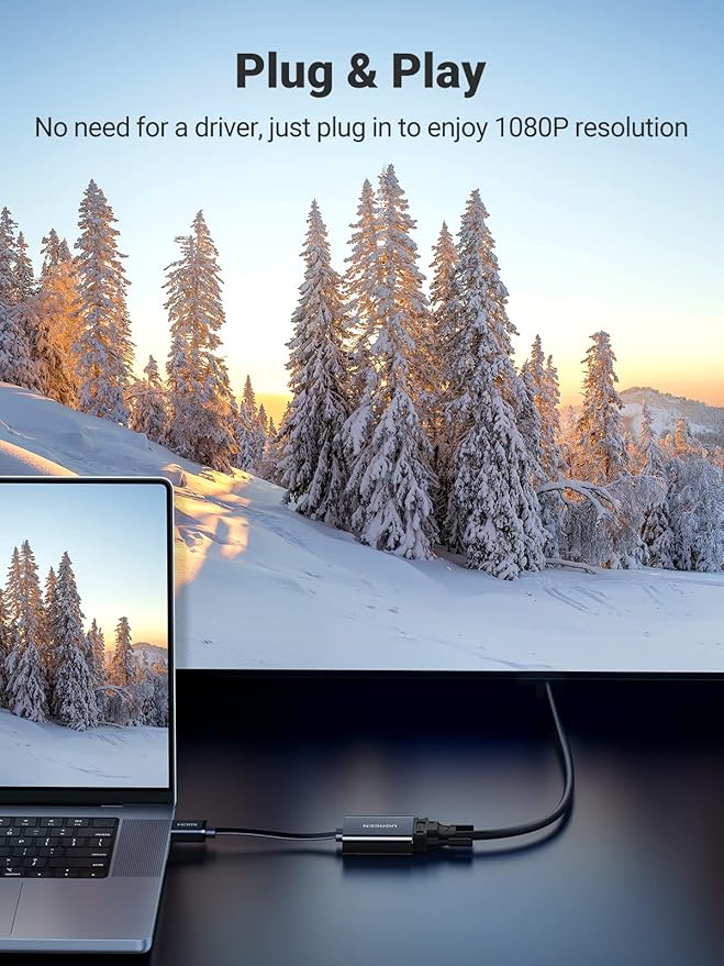UGREEN Active HDMI to VGA Adapter with 3.5mm Audio Jack HDMI Male to VGA Female up to 1080P for PC Laptop Ultrabook Raspberry Pi Chromebook Black