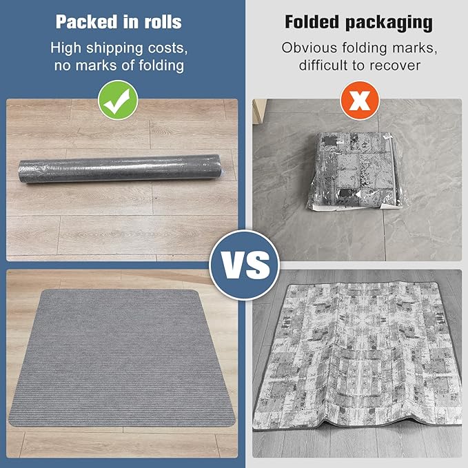 Placoot 2 Pack Desk Chair Mat for Hardwood Floor, Computer Chair Floor Mat, 55"x35" Office Chair Mat, Large Rubber Anti-Slip Floor Protector for Home Office Light Grey (Folding Packaging)