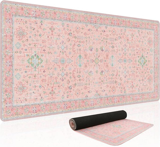 Baziabbo Pink Floral Desk Mat,XXL Extended Big Mouse Pad,Gaming Mousepad with Stitched Edge,Non-Slip Rubber Base Keyboard Desk Pad for Home Office Study Game