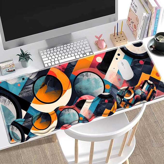 Large Gaming Mouse Pad + Keyboard Wrist Rest + Wrist Support + Coaster Set, Memory Foam Ergonomic for Easy Typing, XXL Extended Gaming Mouse Pad Table Pad - Abstract Geometric Pattern