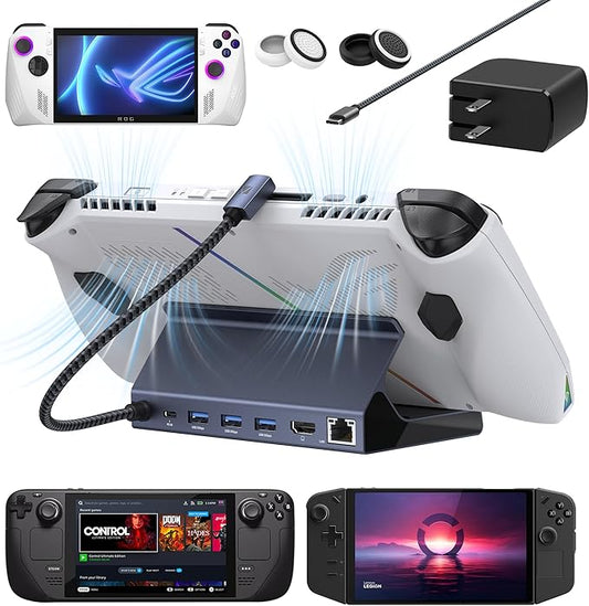 iVANKY ROG Ally Dock with 65W PD Charger, 8-in-1 Docking Station 4K@144Hz for ASUS ROG Ally X/Valve Steam Deck OLED/Legion Go 2/S
