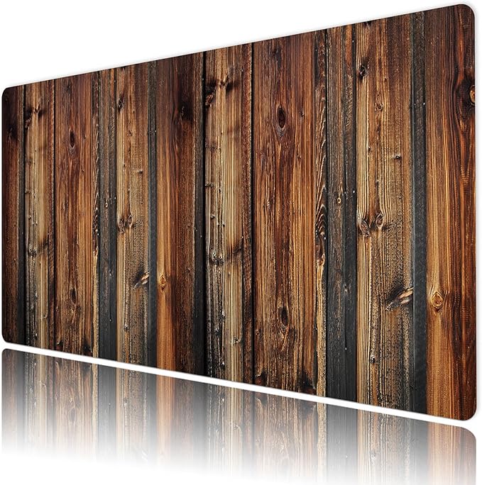 LB Rustic Wood Brown Mouse Pad Large Vintage Wood Texture Desk Mat Non-Slip Rubber Base Gaming Computer Mouse Mat for Home, Office 15.75L X 31.5W Inch