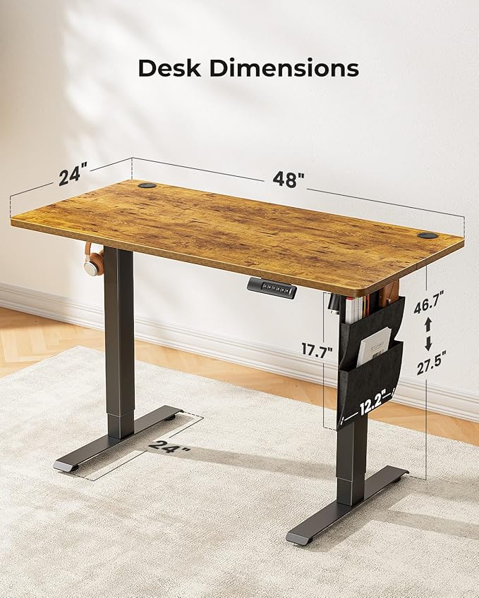Marsail Standing Desk Adjustable Height Home Office Desk,‎48x24 Inch Electric Standing Desk, Stand up Desk with Storage Bag,Headphone Hook for Computer Workstations Desk 4 Memory Preset